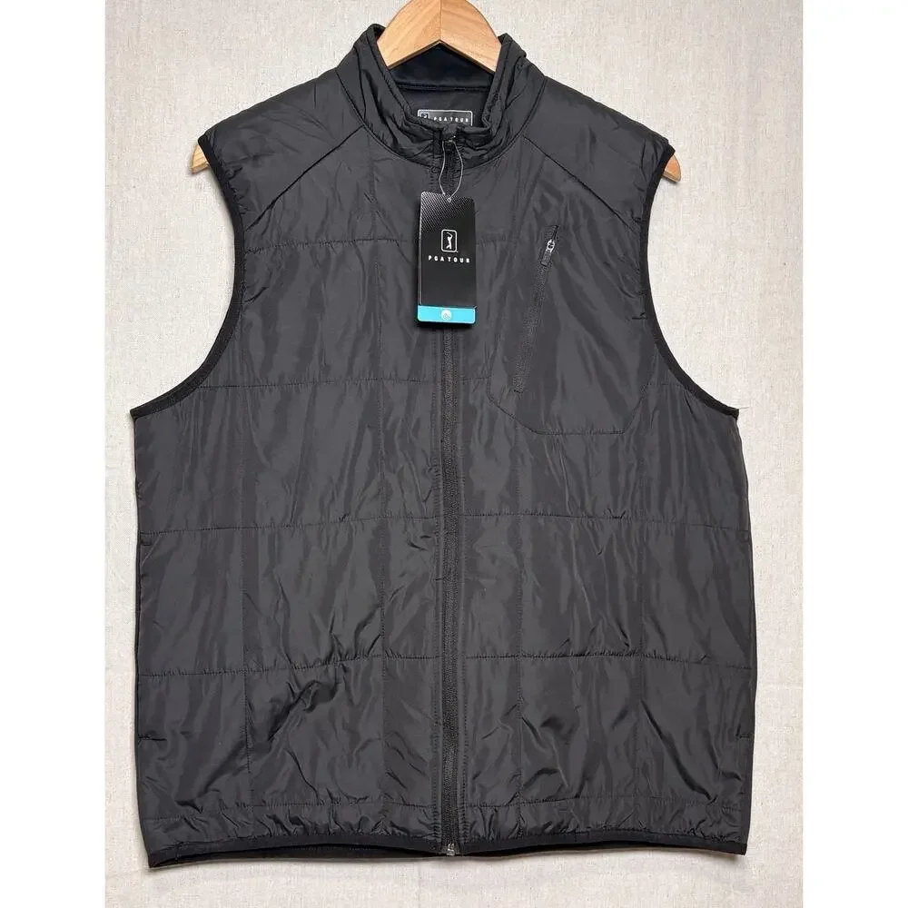 PGA Tour Vest Thermaflux Full Zipper‎ Black Size Medium Lightweight Golf NWT